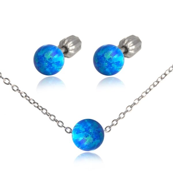 Stříbrná souprava s kuličkou z modrého opálu