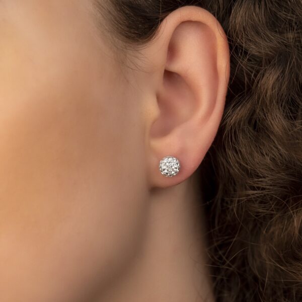 Dámské stříbrné náušnice kuličky s bílými kamínky Swarovski