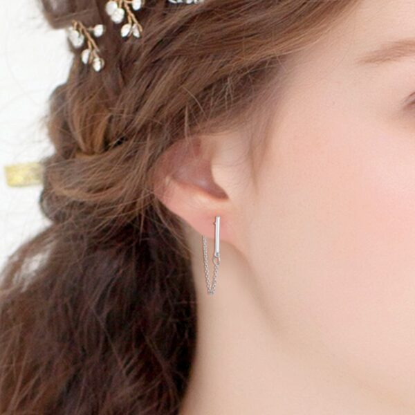 Dámské stříbrné záušnice s řetízkem a tyčkou