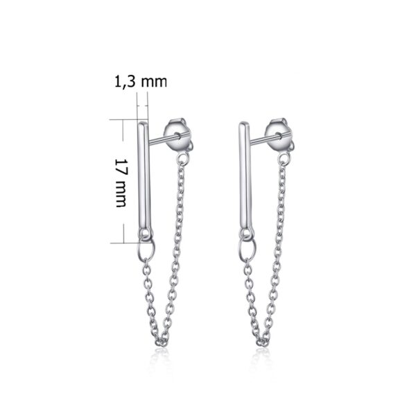 Rozměry dámských stříbrných záušnic s řetízkem a tyčkou