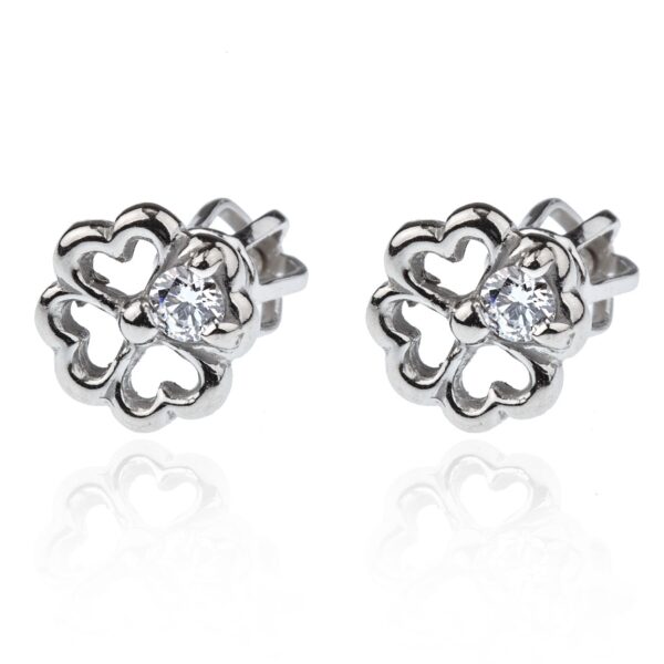 Stříbrné náušnice čtyřlístek se zirkonem