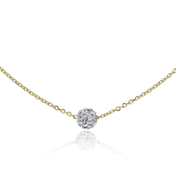 Stříbrný náhrdelník s kuličkou osazenou kamínky a zlacený 14kt žlutým zlatem