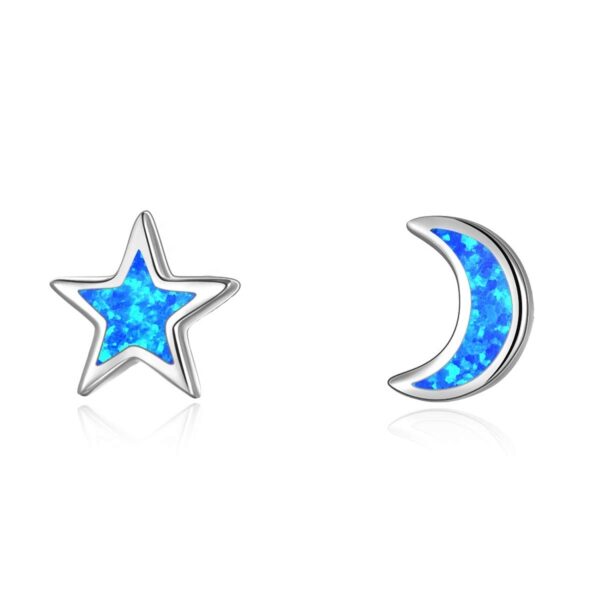 Stříbrné náušnice hvězdička a měsíček s modrým syntetickým opálem