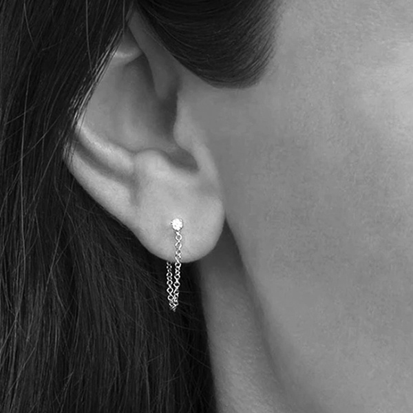 Dámské stříbrné řetízkové náušnice s pecičkou a zirkonem