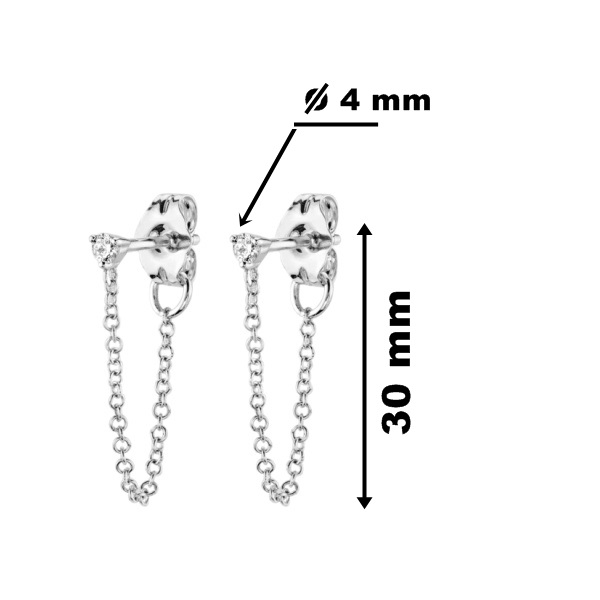 Rozměry dámských stříbrných řetízkových náušnic s pecičkou a zirkonem