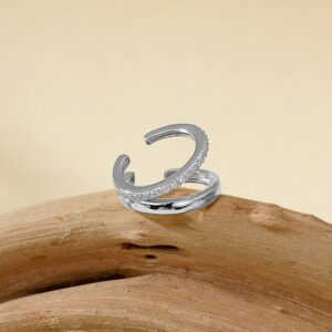 Moderní stříbrná záušnice dvojitá se třpytivými zirkony