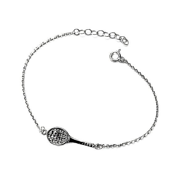 Stříbrný tenisový náramek s raketou a míčkem