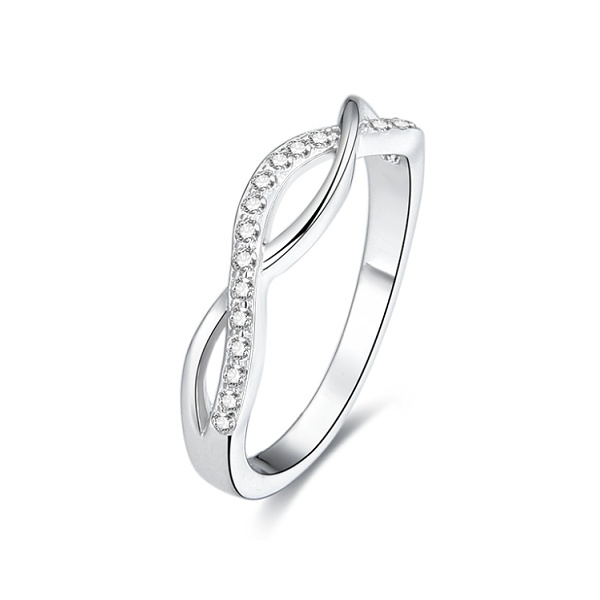 Stříbrný prsten pletený se zirkony