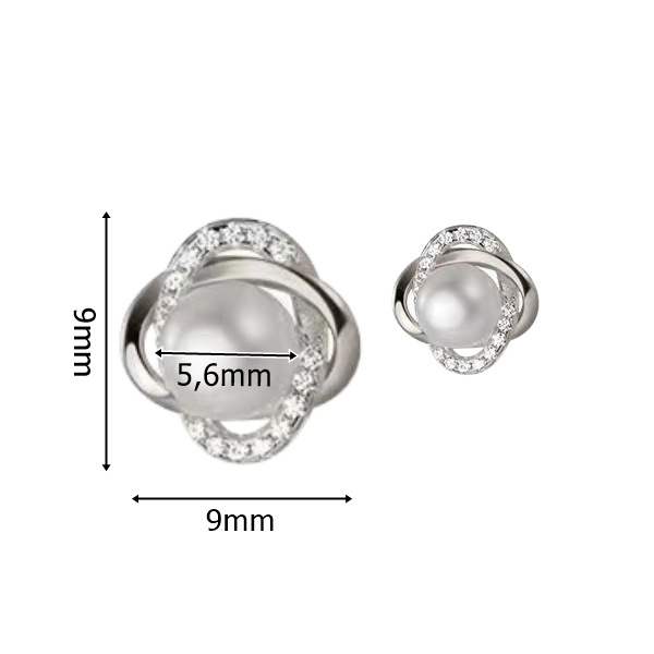 Rozměr dámských stříbrných propletených náušnic s dominantní perlou a zirkony