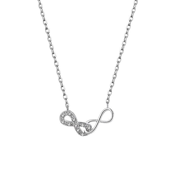 Stříbrný náhrdelník dva spojené symboly nekonečna se zirkony