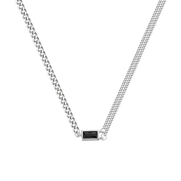 Stříbrný dvojitý náhrdelník s dominantní ozdobou z černého skla