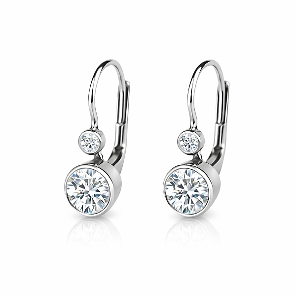 Stříbrné náušnice s větším a menším čirým zirkonem