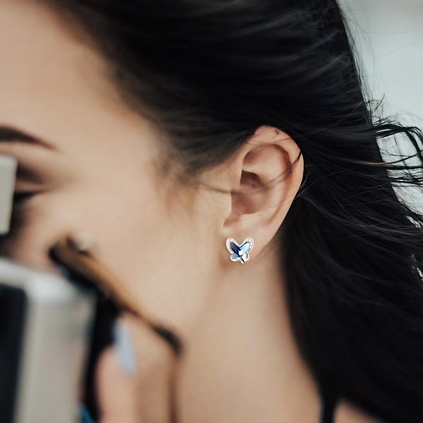 Dámské stříbrné náušnice motýl s Crystal Swarovski®