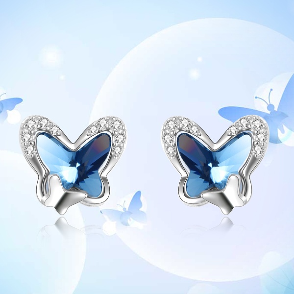Ilustrační obrázek dámských stříbrných náušnic motýl s Crystal Swarovski®