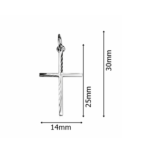 Rozměry slabého stříbrného přívěsku ve tvaru kříže s gravírováním