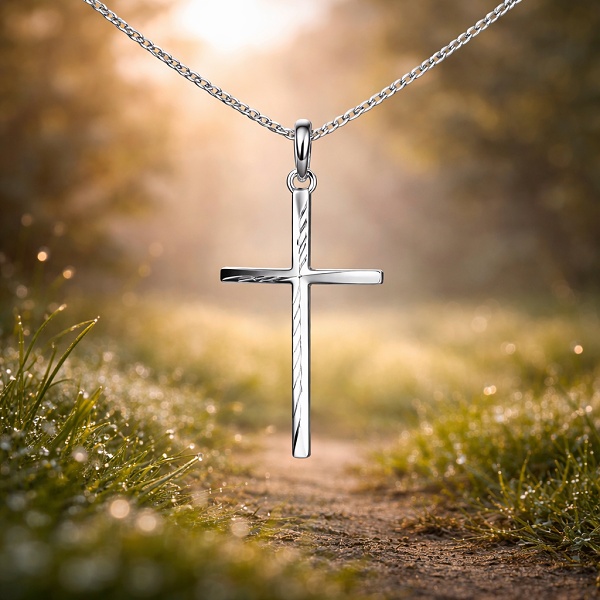 Stříbrný slabý přívěšek ve tvaru kříže s různými typy gravírování