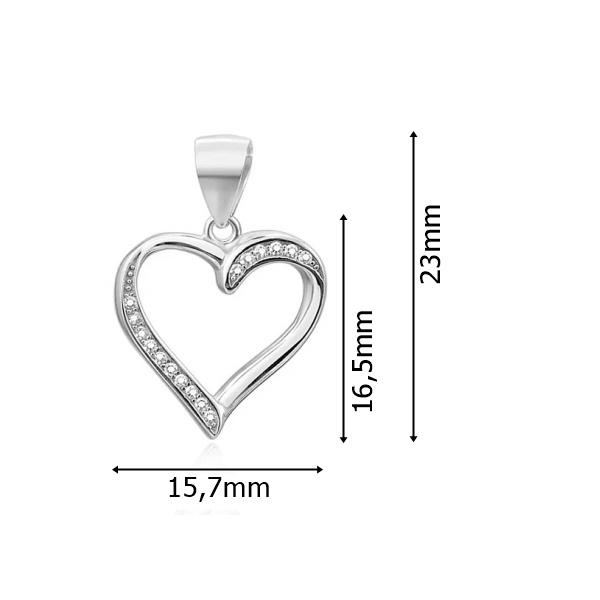 Rozměry stříbrného přívěsku srdce se zářivými zirkony