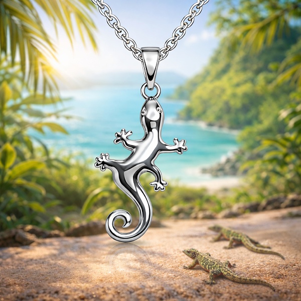 Stříbrný přívěs ve tvaru ještěrky Gekona