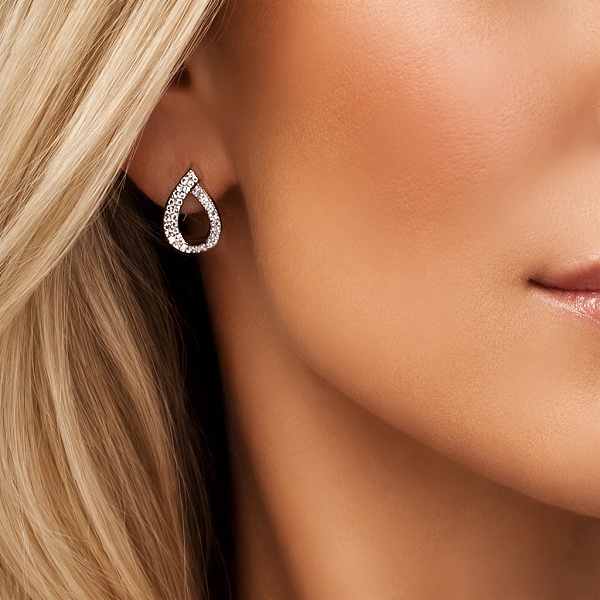 Dámské stříbrné náušnice slza osazené zirkony