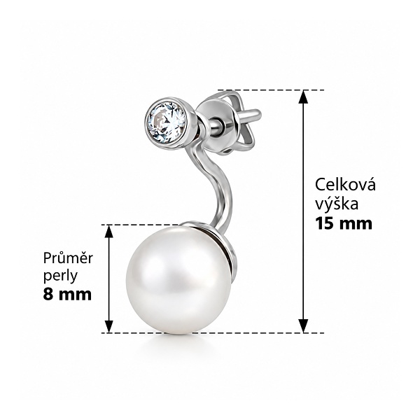 Rozměr dámské stříbrné záušnice 2v1 s perlou Swarovski®