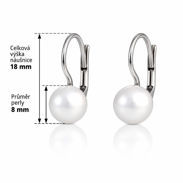 Rozměr dámských stříbrných náušnic s perlou Swarovski® 8mm